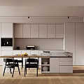 Modern Kitchen Interior Design With Marble Island Counter Cabinets Dining Table And Appliances