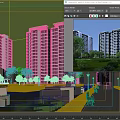Modern High Rise Residential Building with Lush Greenery Trees and Landscaped Garden Walkway