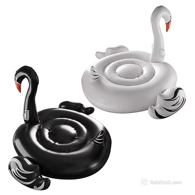 Black And White Inflatable Swan Shaped Pool Floats For Leisure 3d model 