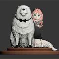 Pink Haired Girl With Green Eyes And Large White Bow Tied Dog Holding Flower Bouquet 3d model