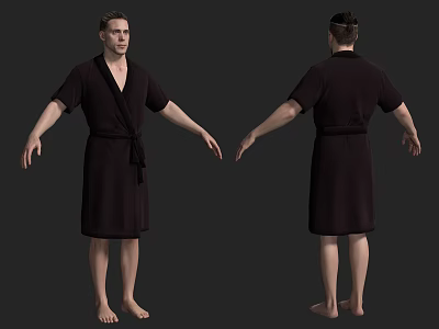 Man in Dark Robe Standing Barefoot with Arms Outstretched Front and Back View 3d model