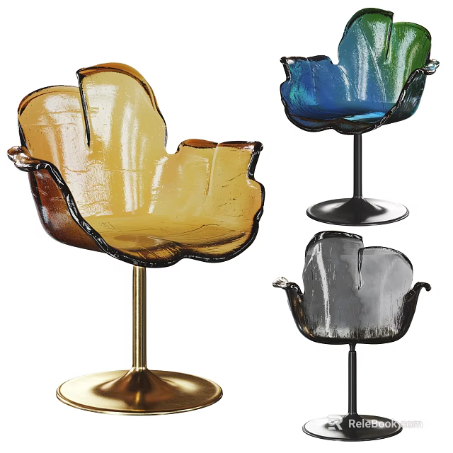 Modern Petal Shaped Single Chair With Various Colors And Metal Base 3d model 