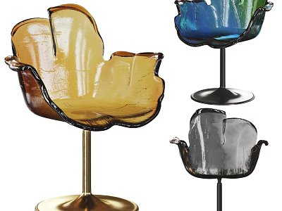 Modern Petal Shaped Single Chair With Various Colors And Metal Base 3d model