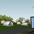 RV Park Garden Landscape With Green Lawns Trees RVs And Pathways