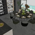 Modern Dining Area With Round Table And Comfortable Chairs Wine Rack Decorative Wall 3d model