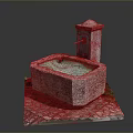 Outdoor Stone Square Wash Basin With Pedestal Faucet And Stone Paved Base