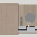 Modern Striped Wardrobe Interior With Round Mirror Coat Hooks Bench And Vase 3d model