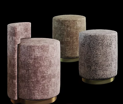 Three Different Design Ottoman Stools With Velvet Upholstery And Gold Metal Base 3d model