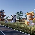 Modern Paddy Field Paddy Field Landscape Rice Industry Avenue Panda Sculpture Image Avenue Farming Experience High Standard Farmland 3d model