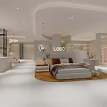 Elegant Modern Shopping Mall Store Interior With Round Bed Display And White Furniture
