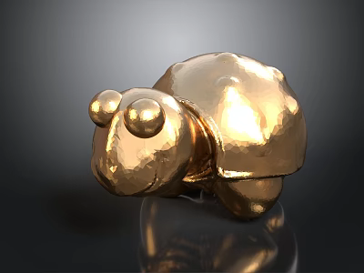 Golden Turtle Small Shiny Metallic Decorative Figurine on Black Surface 3d model