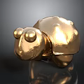 Golden Turtle Small Shiny Metallic Decorative Figurine on Black Surface
