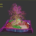 White Tree Sculpture On Transparent Blue Platform With Colorful Decor Elements