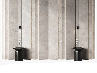 Modern Bedroom Accent Wall With Vertical Textured Panels And Black Decor Elements 3d model