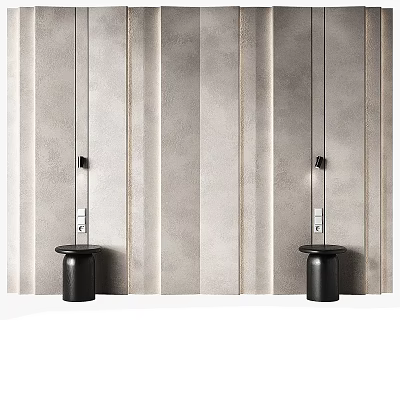 Modern Bedroom Accent Wall With Vertical Textured Panels And Black Decor Elements 3d model