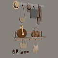 Stylish Fashion Accessories Wall Display With Hanging Bags Hats Scarf And Yellow Top