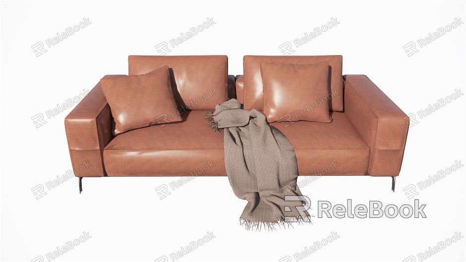 Modern Double Sofa Simple Brown Leather Double Sofa model