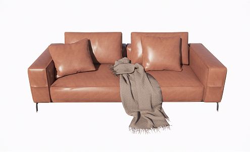 Modern Double Sofa Simple Brown Leather Double Sofa 3d model