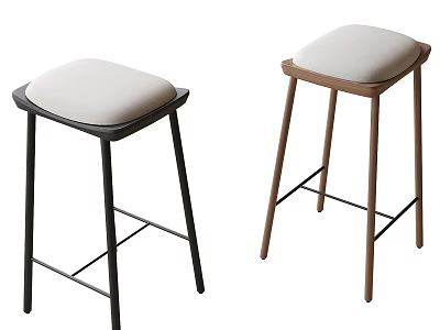Modern Bar Stools With Black And Brown Frames And Light Upholstered Seats 3d model