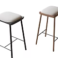 Modern Bar Stools With Black And Brown Frames And Light Upholstered Seats 3d model