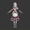 Fantasy Humanoid Maid Character With White Hair Pink Bows And Frilly Apron Design