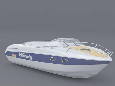 White And Blue Yacht With Windy Brand And Sleek Design 3d model