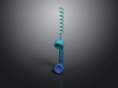 Blue And Green Computer Headset With Coiled Cord On Dark Surface Design 3d model