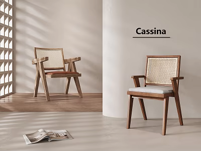 Modern Leisure Chairs Featuring Wooden Frame Woven Backrest And Cushion By Cassina 3d model