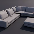 Modern Gray Fabric L shaped Sofa and Coffee Table Set with Multiple Cushions and Ottoman 3d model