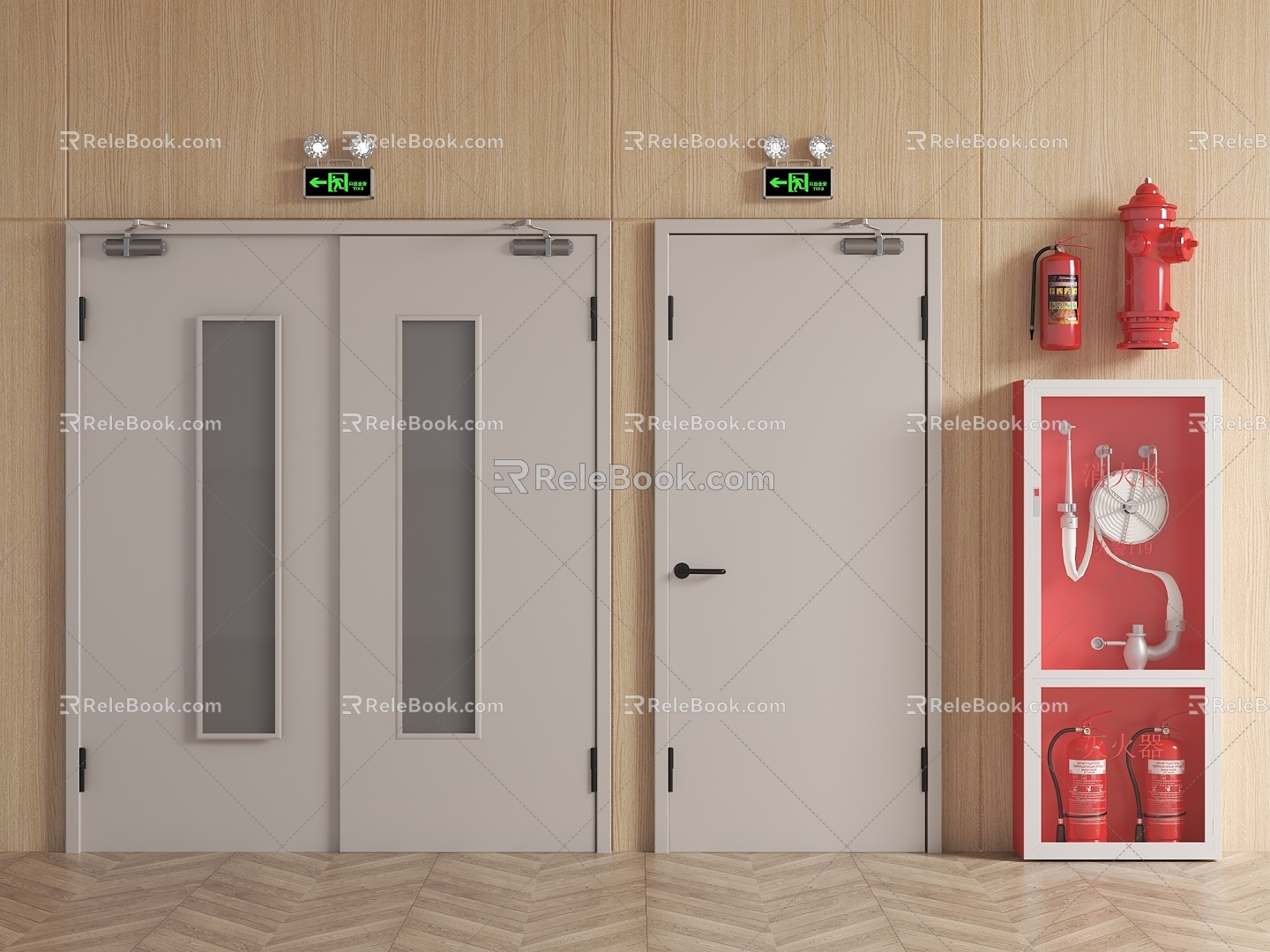 Fire Door Escape Passage Modern Fire Door Fire Door Safety Door Fire Extinguisher Safety Exit Fire Fighter 3d model