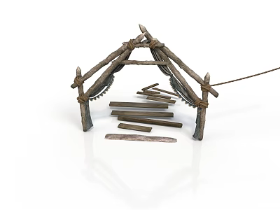 Handmade Twig Shelter Structure with Natural Wooden Branches and Simple Design 3d model