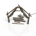 Handmade Twig Shelter Structure with Natural Wooden Branches and Simple Design