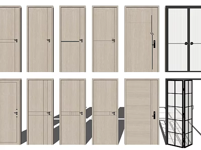 Various Stylish Swing Door Designs Featuring Wooden Panels And Glass Inserts 3d model