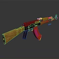 Classic Assault Rifle With Wooden Stock Red Magazine And Black Metal Components