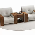 Modern Single Sofa Set With Fabric Upholstery Wooden Armrests And Side Table On Circular Rug