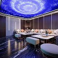 KTV Interior With Starry Sky Ceiling Comfortable Sofas Coffee Tables Marble Floor Large Screen 3d model