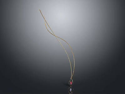 Elegant Gold Chain Necklace With Red Pendant And Shiny Reflection 3d model