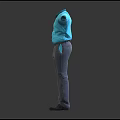 Blue Collared Shirt With Button And Long Sleeves Paired With Gray Pants Arms Outstretched