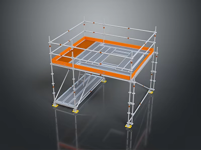 Scaffolding Structure with Metal Frame and Orange Platform for Construction Work 3d model