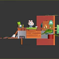 Colorful Cartoon Interior Design With Furniture Tables Chairs And Decorative Plants