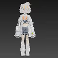 Anime Style Woman With Orange Twin Ponytail White Coat Black Skirt And White Boots