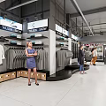 Modern Clothing Store Interior With Clothes Racks Customers And Digital Brand Screens