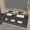 Sleek Modern Bathroom Vanity With Double Marble Countertop Sinks Large Mirror And Folded Towels Drawers
