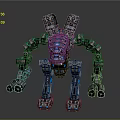 Mechanical Robot With Blue Illuminated Armor And Detailed Weapon Parts