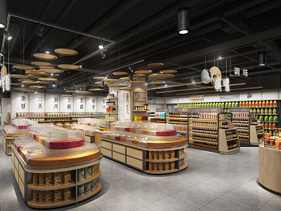 Spacious Supermarket Department Store Interior With Shelves And Various Product Displays 3d model