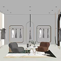 Modern Clothing Store Interior Design With Clothing Racks Display Shelves And Seating Area
