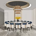Elegant Chinese Private Dining Room With Round Table Chandelier And Decorative Flowers
