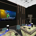 Modern KTV Room Interior With Red Sofas Coffee Table And TV Screen 3d model