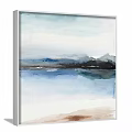Two Abstract Paintings With Green Wall Background Blurred Lines And Gradient Blue Gray Tones