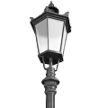 Vintage Outdoor Lights With Decorative Poles Glass Shades And Ornamental Tops